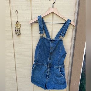 Free people denim snap button romper 0 XS